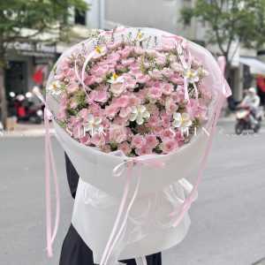 Bó Hoa Hồng Chùm Điền Mật Mix cúc gỗ 5 cánh S506