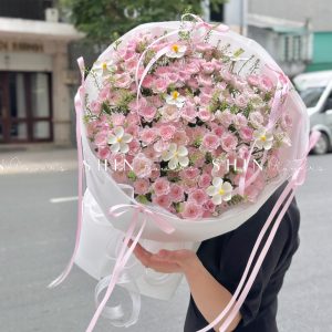 Bó Hoa Hồng Chùm Điền Mật Mix cúc gỗ 5 cánh S506