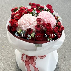 Bó hoa Hồng chùm đỏ mix tú cầu S495
