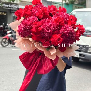 Cây kem Cẩm tú cầu đỏ Hà Lan và hoa hồng đỏ S497