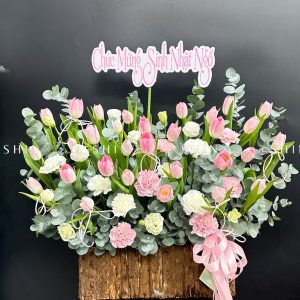 Lẵng Hoa 30 Tulip Hồng H122