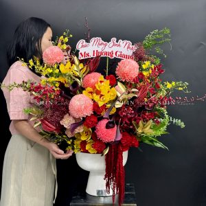 Lẵng Hoa Thiết Kế Tone đỏ sang trọng H125