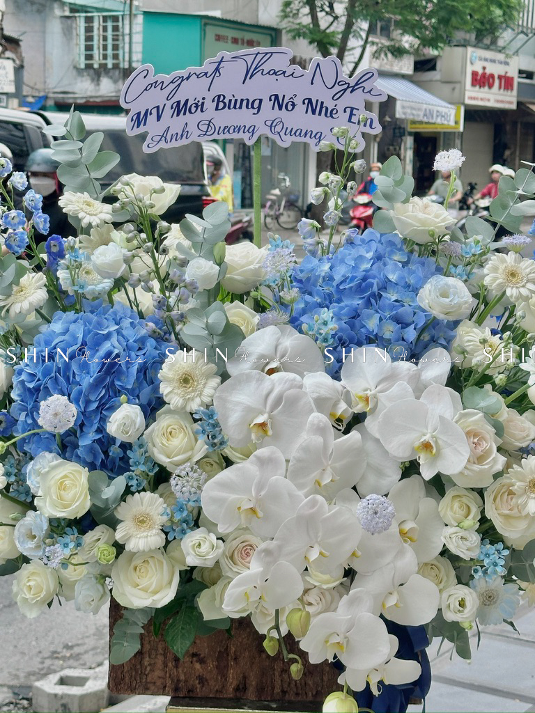 Lẵng Hoa chúc mừng Tone Xanh Sang Trọng H129