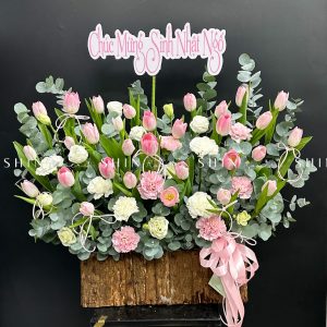 Lẵng Hoa 30 Tulip Hồng H122