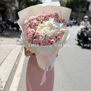 Bó Hoa Hồng Chùm Điền Mật mix Tú Cầu Trắng S551