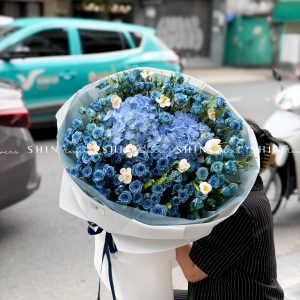 Bó Hoa Hồng Xanh Dương Mix Tú Cầu siêu to S565