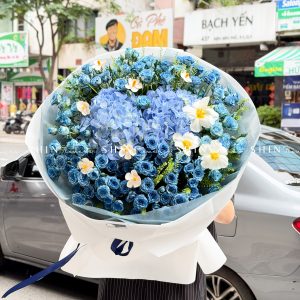 Bó Hoa Hồng Xanh Dương Mix Tú Cầu siêu to S565