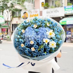 Bó Hoa Hồng Xanh Dương Mix Tú Cầu siêu to S565