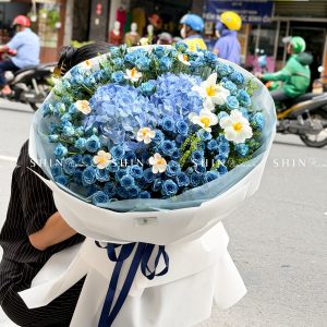 Bó Hoa Hồng Xanh Dương Mix Tú Cầu siêu to S565