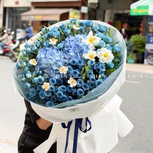 Bó Hoa Hồng Xanh Dương Mix Tú Cầu siêu to S565