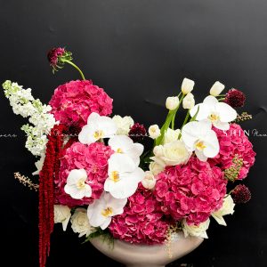 Lẵng Hoa chúc mừng Cẩm tú cầu đỏ và Tulip H131