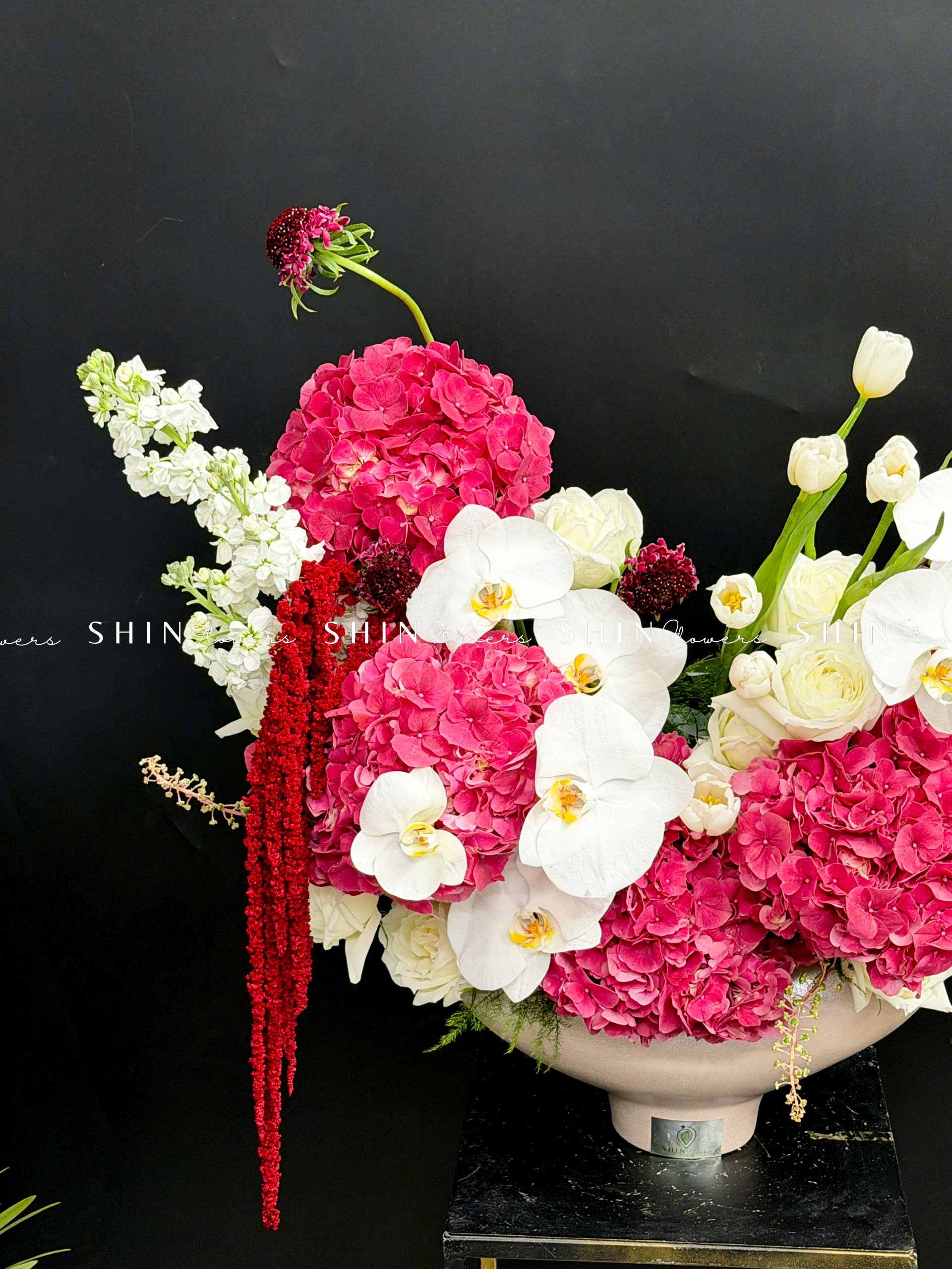 Lẵng Hoa chúc mừng Cẩm tú cầu đỏ và Tulip H131