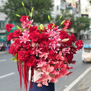 Lẵng Hoa chúc mừng Tone đỏ H133