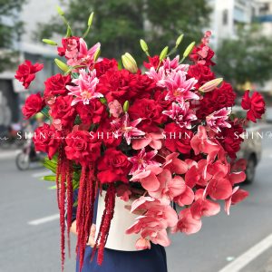 Lẵng Hoa chúc mừng Tone đỏ H133