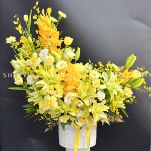 Lẵng Hoa Trăng Vàng Phú Qúy H138