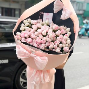 Bó Hoa Kem hoa Hồng Tiểu Tiên Nữ - Hồng Plume S579