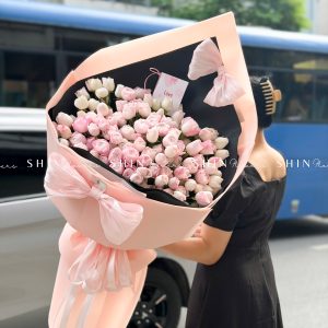 Bó Hoa Kem hoa Hồng Tiểu Tiên Nữ - Hồng Plume S579