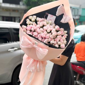 Bó Hoa Kem hoa Hồng Tiểu Tiên Nữ - Hồng Plume S579