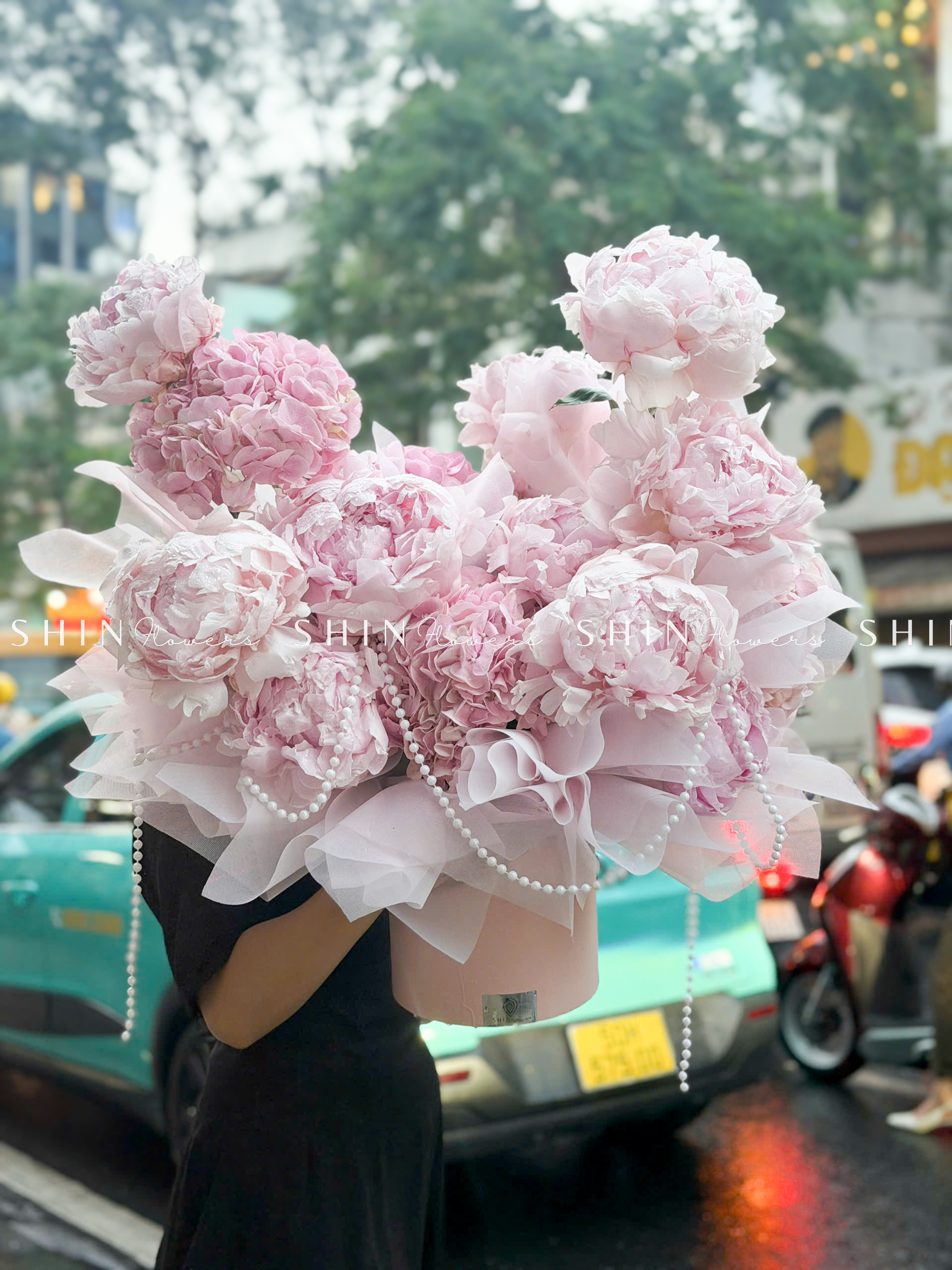 Hộp hoa Tú cầu mix Mẫu Đơn Pillow Talk H137