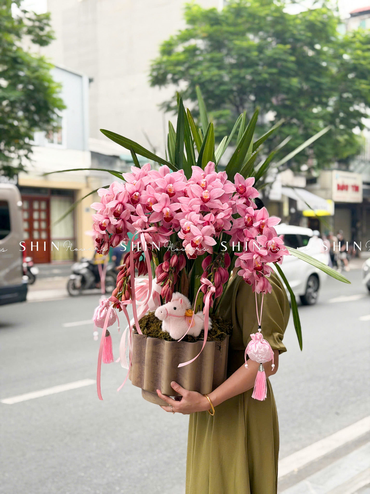 Chậu Đia Lan Sato màu hồng flamingo 7 vòi Tet67