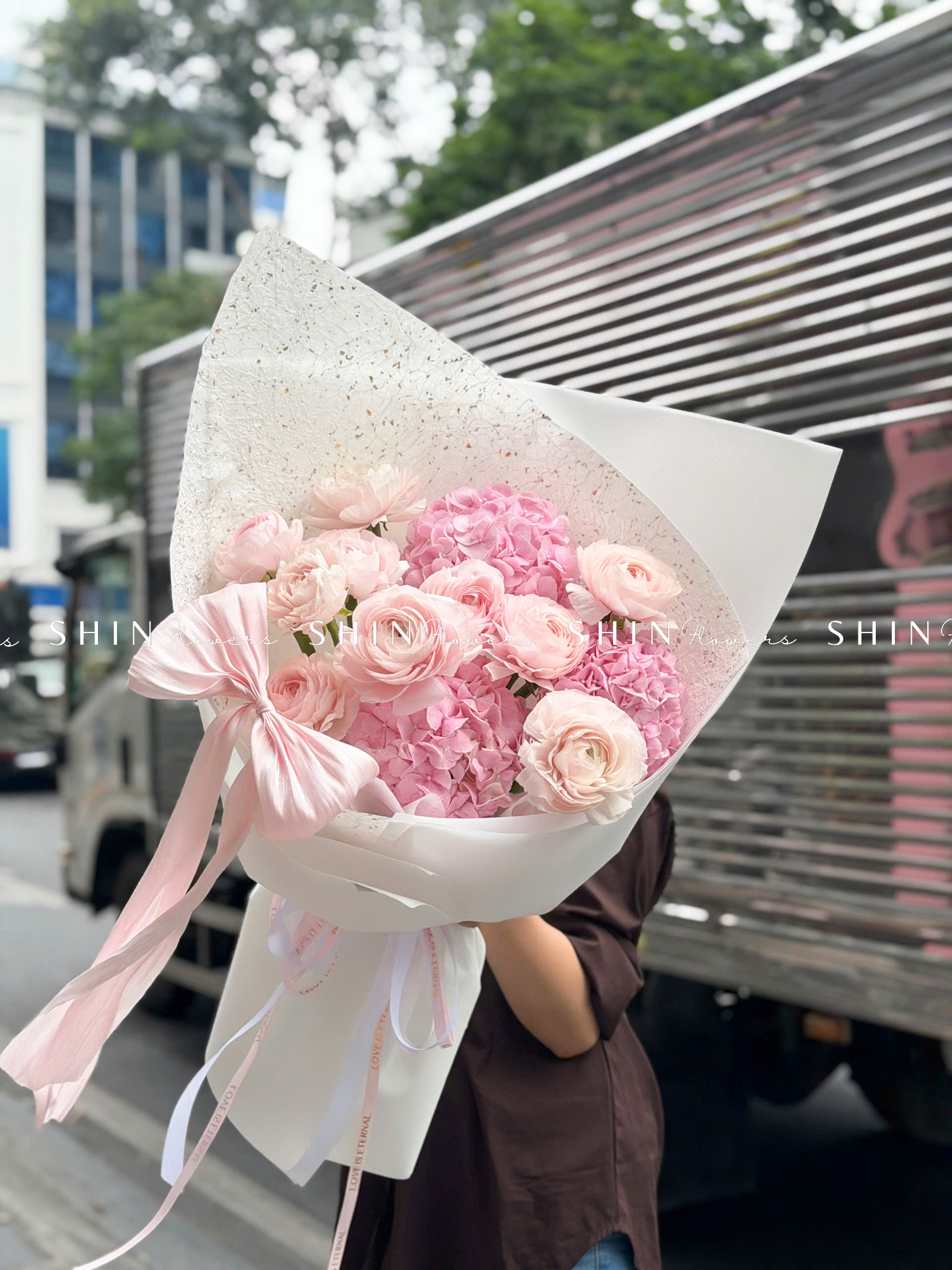 Hoa Bó Mao Lương Hồng Nhật Bản mix Tú Cầu Hồng S594