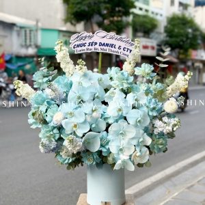 Lẵng Hoa chúc mừng Tone Xanh Sang Trọng H151