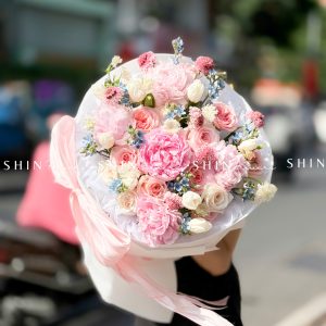 Hoa Bó 5 Mẫu Đơn Sarah Hồng mix Tulip S606