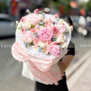 Hoa Bó 5 Mẫu Đơn Sarah Hồng mix Tulip S606