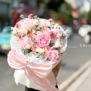 Hoa Bó 5 Mẫu Đơn Sarah Hồng mix Tulip S606