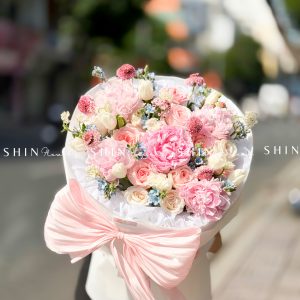 Hoa Bó 5 Mẫu Đơn Sarah Hồng mix Tulip S606