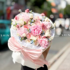 Hoa Bó 5 Mẫu Đơn Sarah Hồng mix Tulip S606