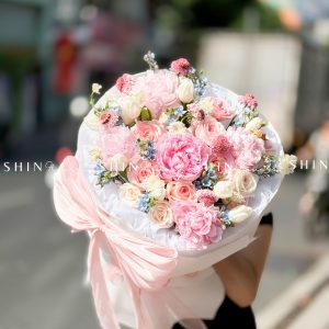 Hoa Bó 5 Mẫu Đơn Sarah Hồng mix Tulip S606