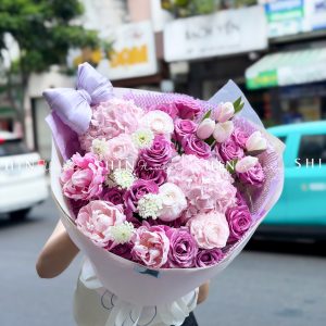 Hoa Bó Mẫu đơn mix Mao Lương Hồng Nhật Bản mix Tulip tím S675