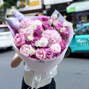 Hoa Bó Mẫu đơn mix Mao Lương Hồng Nhật Bản mix Tulip tím S675