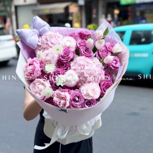 Hoa Bó Mẫu đơn mix Mao Lương Hồng Nhật Bản mix Tulip tím S675