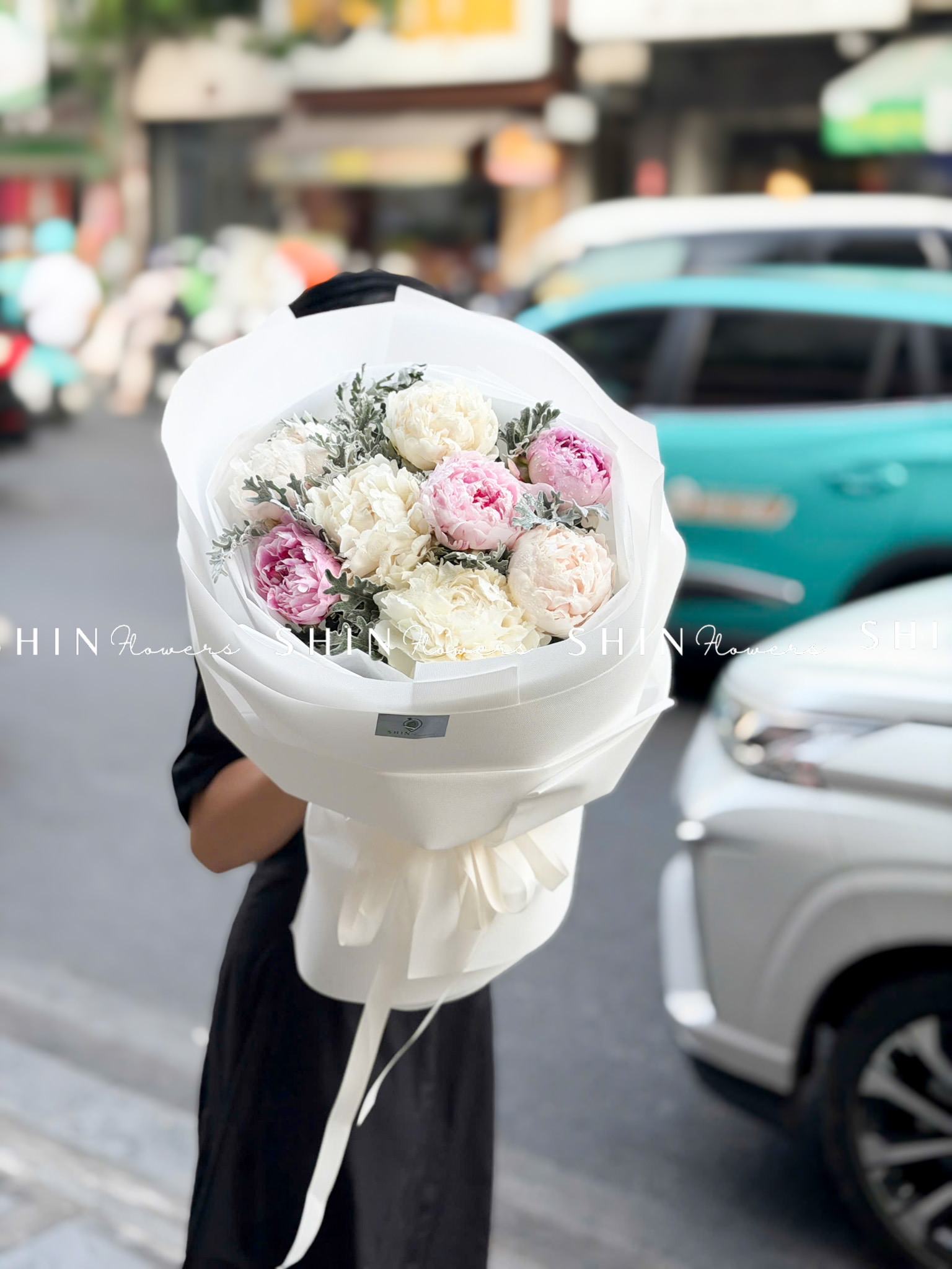 Hoa Bó Mẫu Đơn Trắng 5 Bowl Of Cream Mix 3 sarah Hồng S672