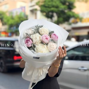 Hoa Bó Mẫu Đơn Trắng 5 Bowl Of Cream Mix 3 sarah Hồng S672