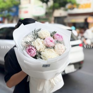 Hoa Bó Mẫu Đơn Trắng 5 Bowl Of Cream Mix 3 sarah Hồng S672