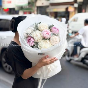 Hoa Bó Mẫu Đơn Trắng 5 Bowl Of Cream Mix 3 sarah Hồng S672