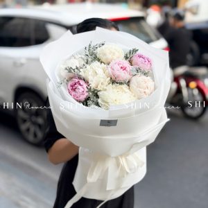 Hoa Bó Mẫu Đơn Trắng 5 Bowl Of Cream Mix 3 sarah Hồng S672
