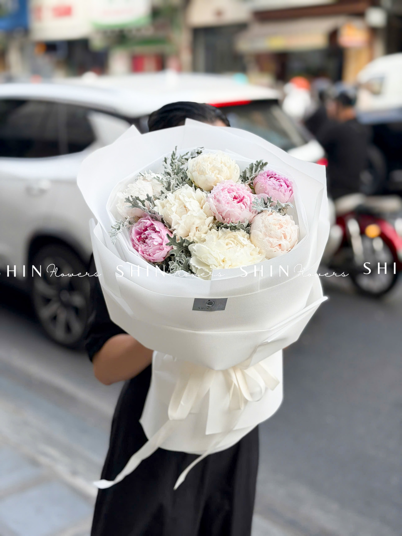 Hoa Bó Mẫu Đơn Trắng 5 Bowl Of Cream Mix 3 sarah Hồng S672
