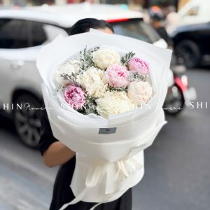 Hoa Bó Mẫu Đơn Trắng 5 Bowl Of Cream Mix 3 sarah Hồng S672