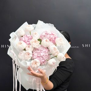 Hoa Bó hoa hồng Cute White Rose mix 3 cẩm tú cầu hồng S648