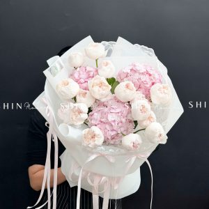 Hoa Bó hoa hồng Cute White Rose mix 3 cẩm tú cầu hồng S648