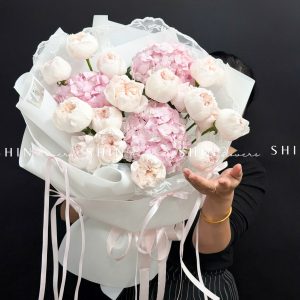 Hoa Bó hoa hồng Cute White Rose mix 3 cẩm tú cầu hồng S648