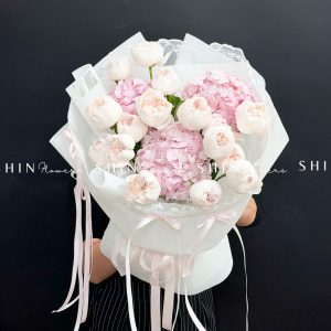 Hoa Bó hoa hồng Cute White Rose mix 3 cẩm tú cầu hồng S648