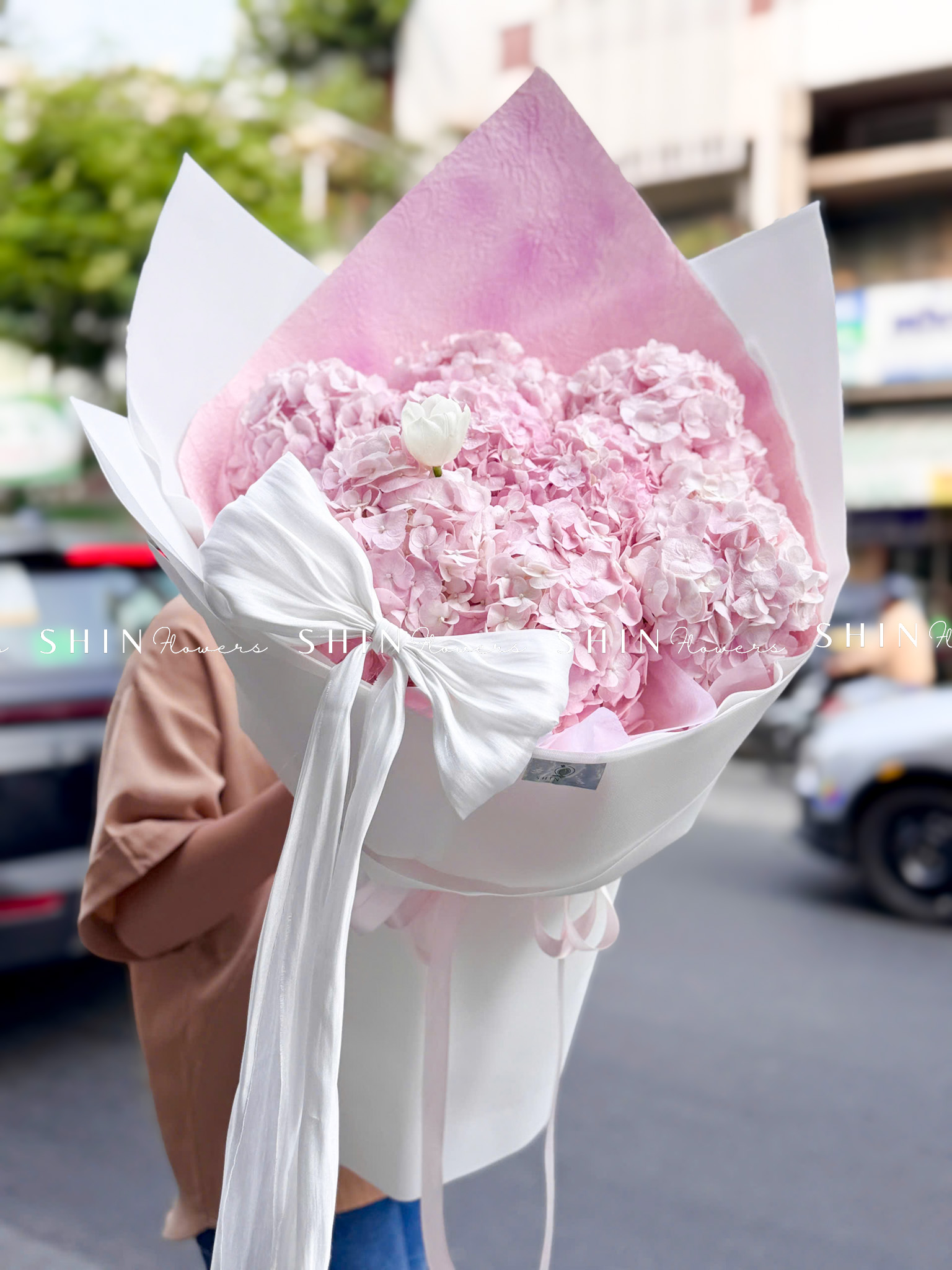 Hoa Bó 8 Cẩm Tú Cầu Hồng mix 1 tulip S641