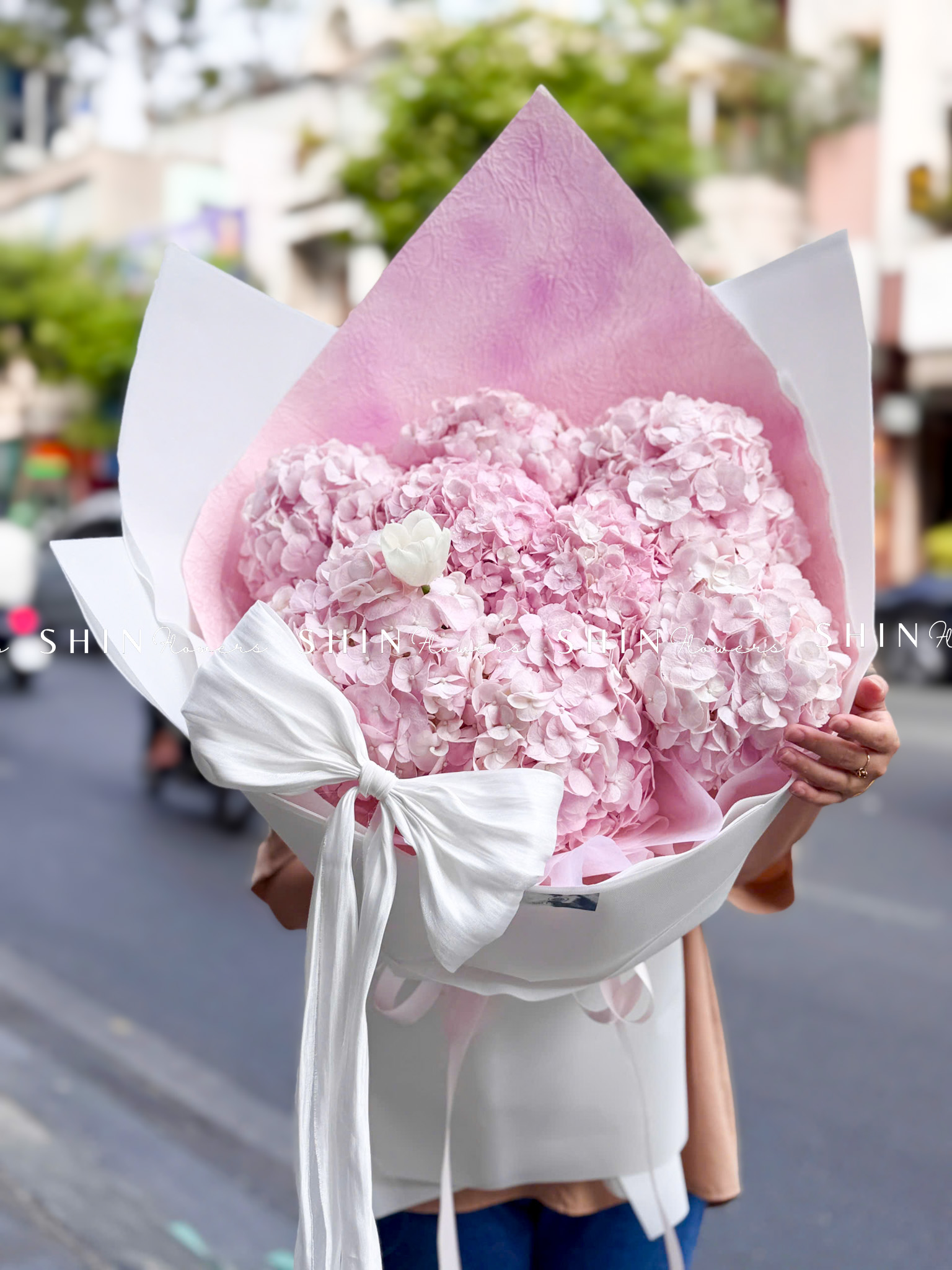 Hoa Bó 8 Cẩm Tú Cầu Hồng mix 1 tulip S641