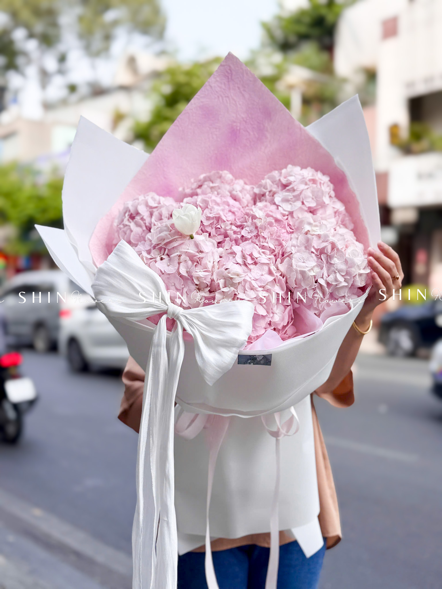 Hoa Bó 8 Cẩm Tú Cầu Hồng mix 1 tulip S641