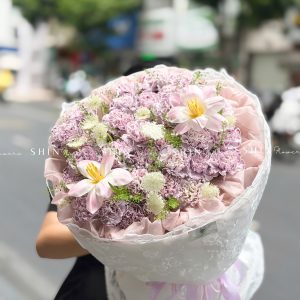 Hoa Bó Cẩm Chướng Tím mix Tulip cầu S651